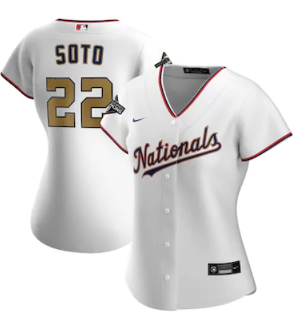 Women Washington Nationals #22 Juan Soto Nike White 2020 Jersey->women mlb jersey->Women Jersey